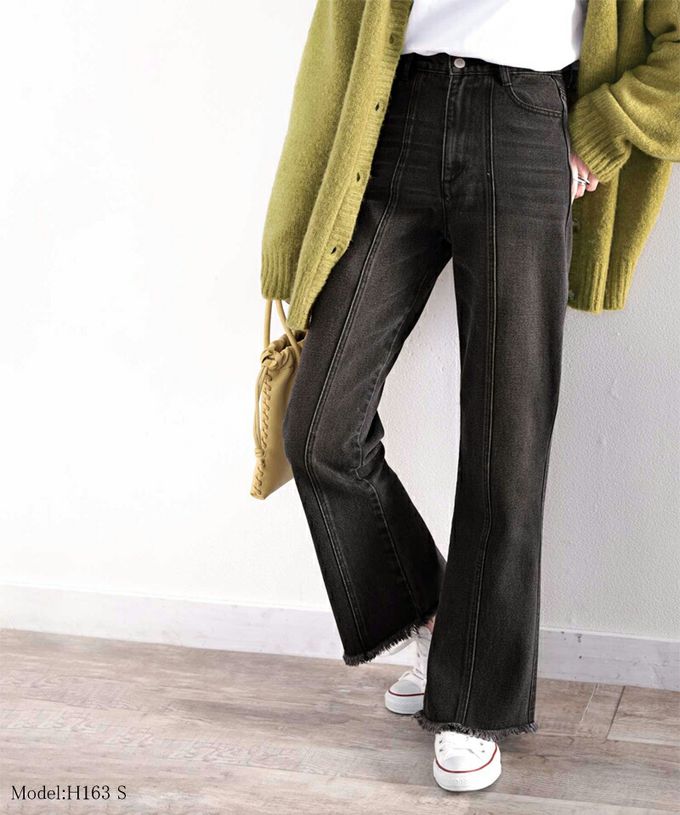 日本 Classical Elf - 顯瘦美腿彈性微喇叭長褲-深藍