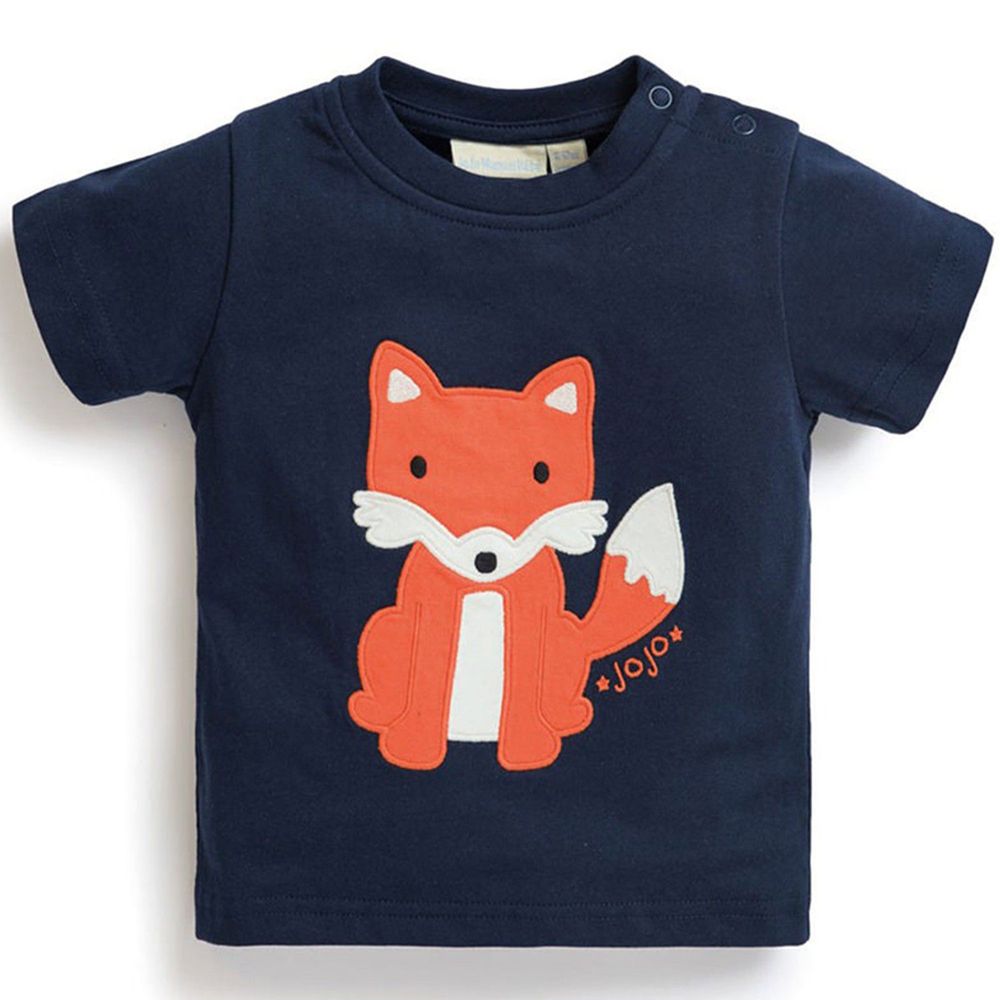 英國 JoJo Maman BeBe - 嬰幼兒短袖純棉上衣單入組-可愛狐狸