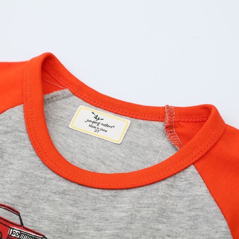 Jumping meters - 圓領棉質長袖上衣-車車大集合-灰+紅