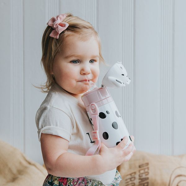 Nuby - 不鏽鋼真空學習杯-大麥町狗狗-粉-420ml(細吸管)