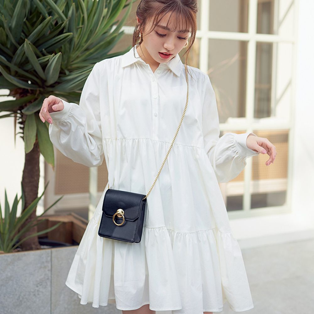 日本 GRL - 甜美慵懶傘狀襯衫洋裝-白