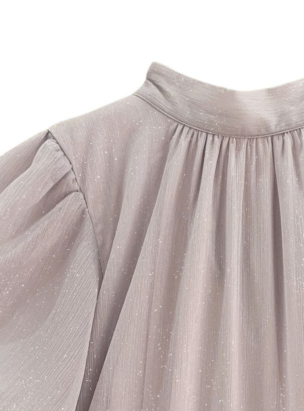 日本 GRL - 後綁帶柔美光澤雪紡泡泡袖上衣-香檳粉 (F)