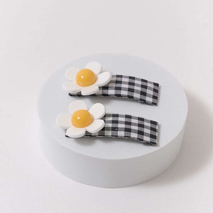 日本 Lycee mine - 小雛菊清爽格紋髮夾(同色2入組)-薄荷 (F)