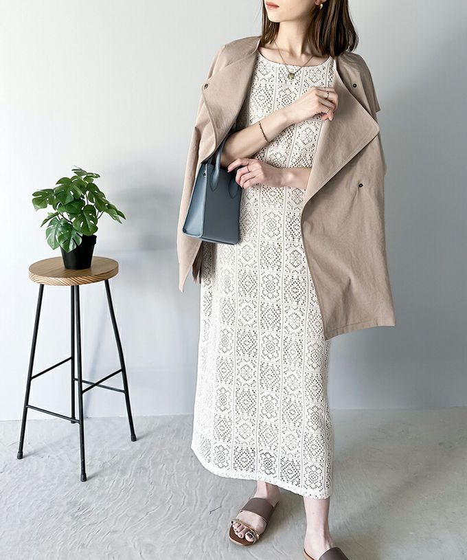 日本 Classical Elf - 2WAY幾何花朵鉤針背心裙/洋裝-黑