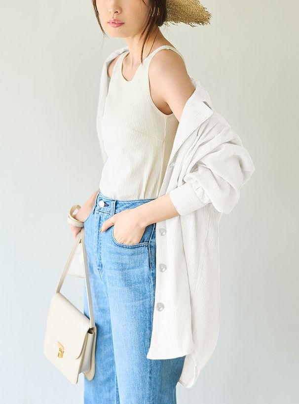 日本 GRL - 100%棉 翻領落肩透氣薄長袖襯衫-深海藍 (F)