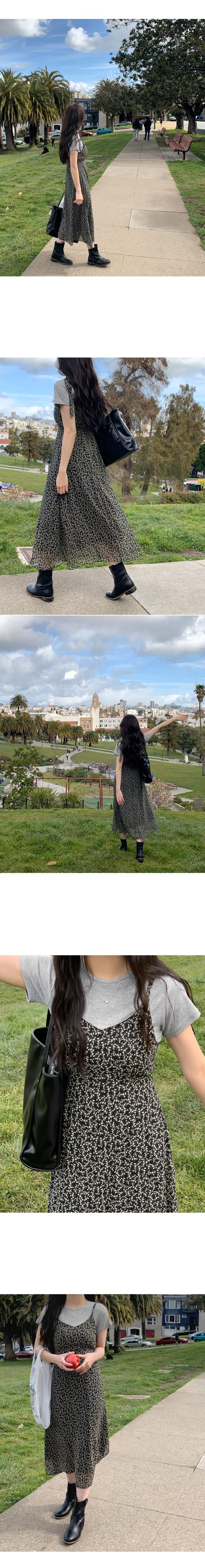 韓國 98doci - 碎花飄逸V字綁帶連身洋裝-天空藍