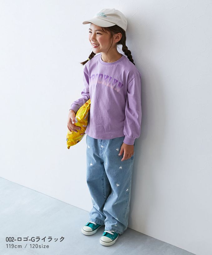 日本 devirock - 100%棉 定番女孩印花長袖上衣-貓咪-羅蘭紫