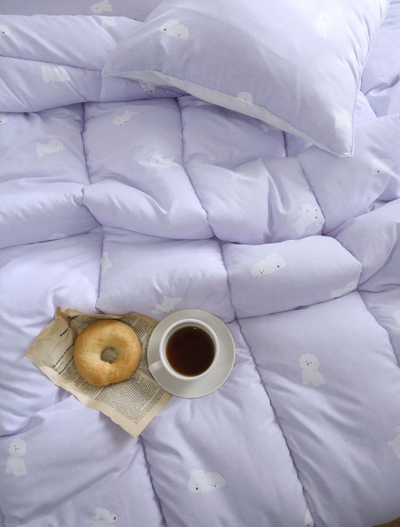 韓國 FLORA - 超細纖維桃皮感蓬鬆四季被-卷毛狗狗-紫