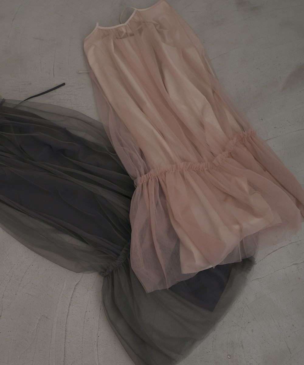 日本 Bab - 夢幻歐根紗拼接吊帶裙-夢幻粉