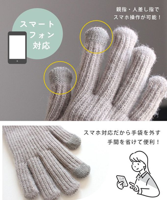 日本 LIZDAYS - 優雅荷葉邊針織保暖手套(可觸控)-藍