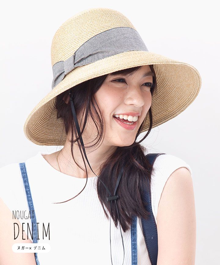 日本 irodori - 抗UV可捲收 大緞帶遮陽草帽(附防風帽帶)-杏x黑緞帶