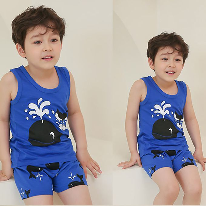 正韓 Puco - 超優質嬰幼兒/兒童無袖100% 有機棉家居服/睡衣-鯨魚噴水