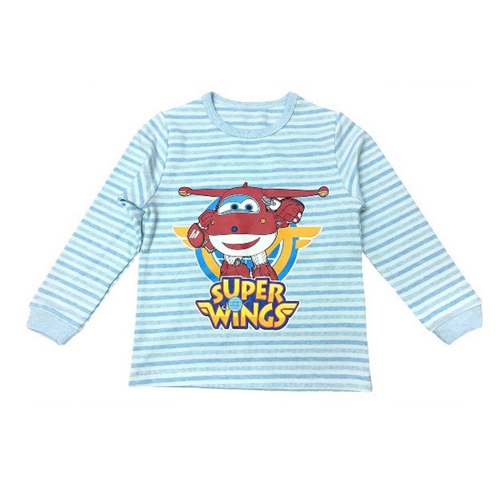 Super Wings - 男童保暖棉絨彈性上衣-舒棉絨-條紋藍