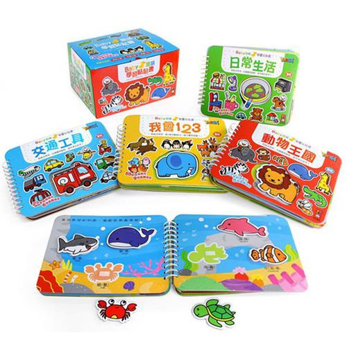 Baby趣味學習貼貼書*新版*-【4入合購】動物王國+交通工具+我會123+日常生活