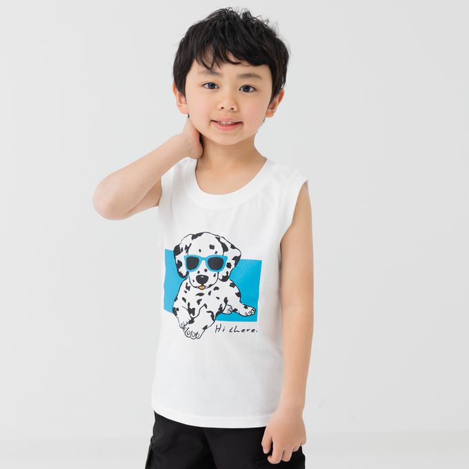 日本 Chil2 - [超低價] 100%棉 童趣印花背心上衣-彩虹-海軍藍