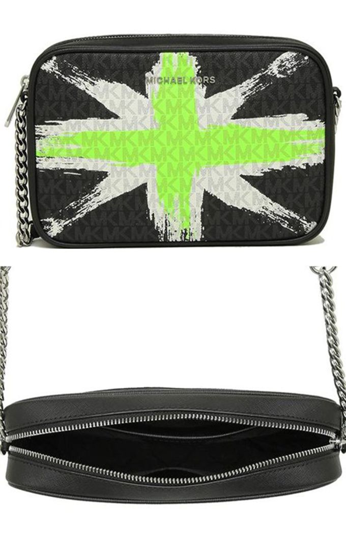 MICHAEL KORS - 塗鴉印花鍊條斜背包-黑灰綠米字