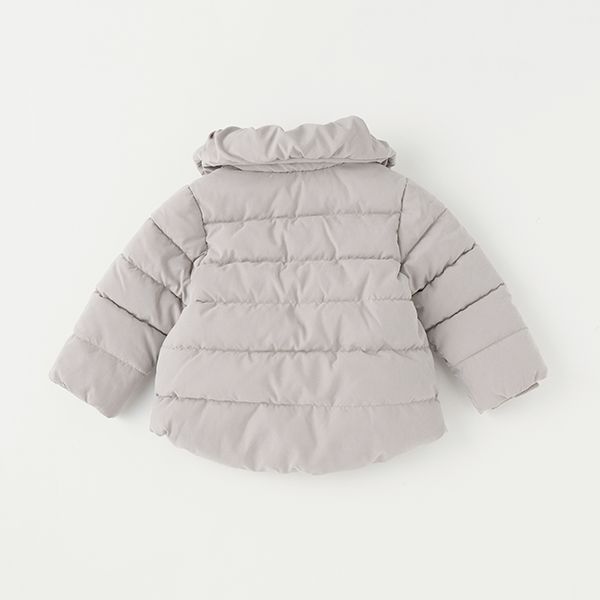 日本 petit main - 可愛蝴蝶結澎澎領鋪棉外套-粉紅