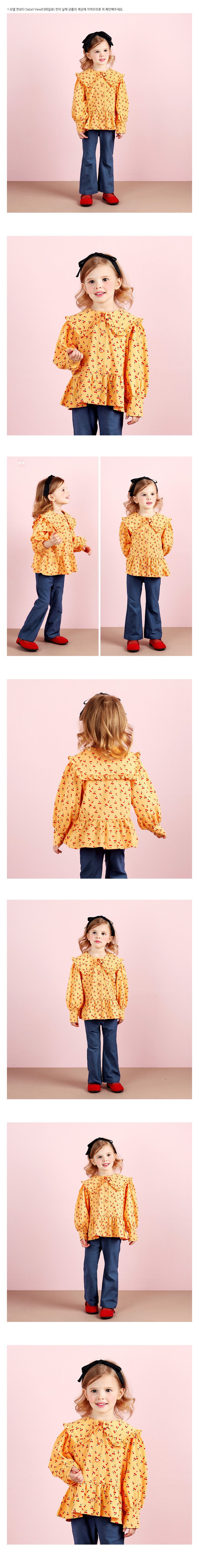 韓國 WALTON kids - 小櫻桃荷葉翻領長袖襯衫-橘黃
