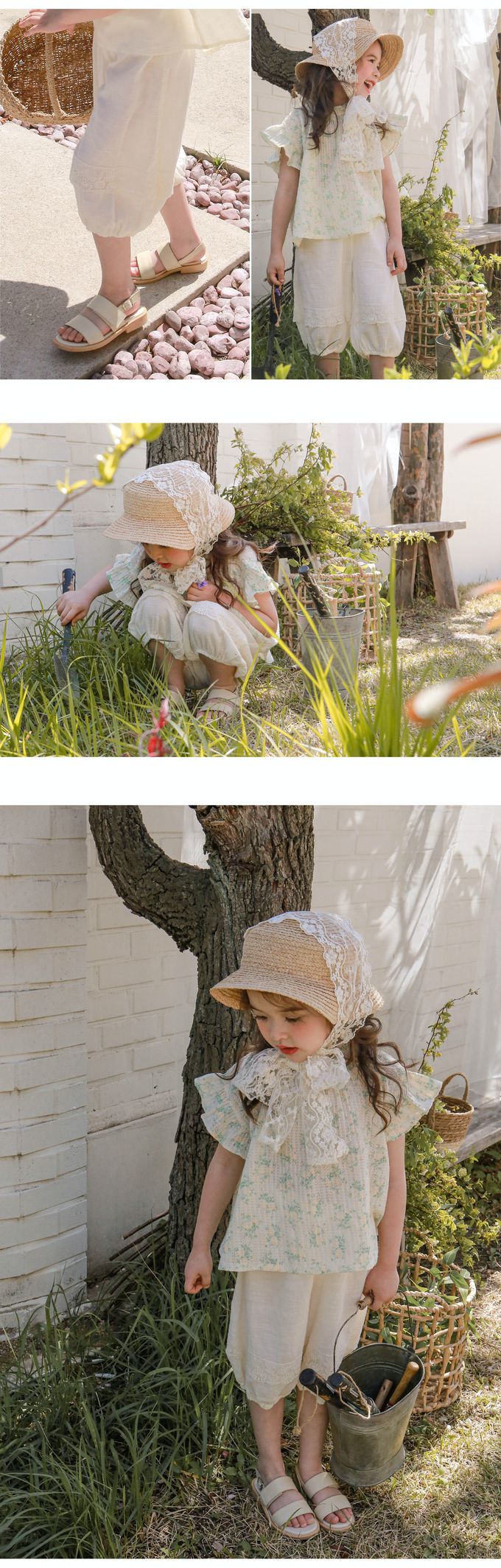 韓國 Puellaflo - 鬆緊腰素雅蕾絲裝飾縮口褲-奶油白