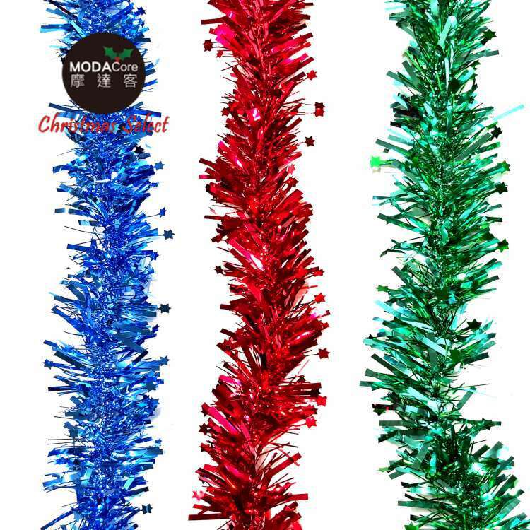 MODACore 摩達客 - 4吋小星星單色寬窄條金蔥彩條龍柱(3條一組-顏色隨機出貨) 可掛聖誕樹/門窗邊/牆沿/派對裝扮用