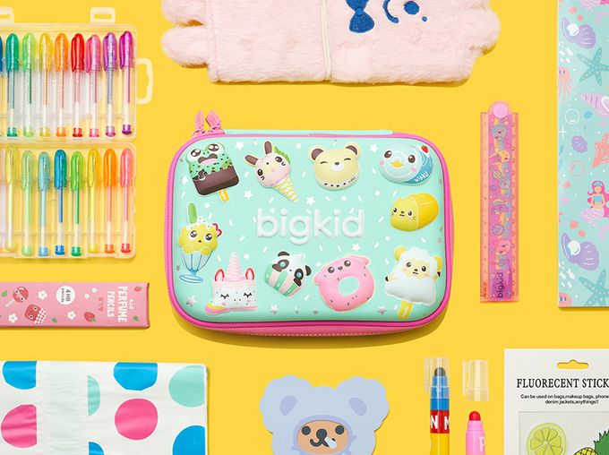 韓國 bigkid - 寬版雙拉鍊大開口鉛筆盒-立體甜點動物 (22*15*5cm)