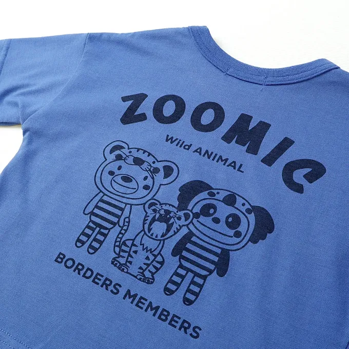 日本 ZOOLAND - 假面小熊層次感天竺棉短袖上衣-無尾熊-藍