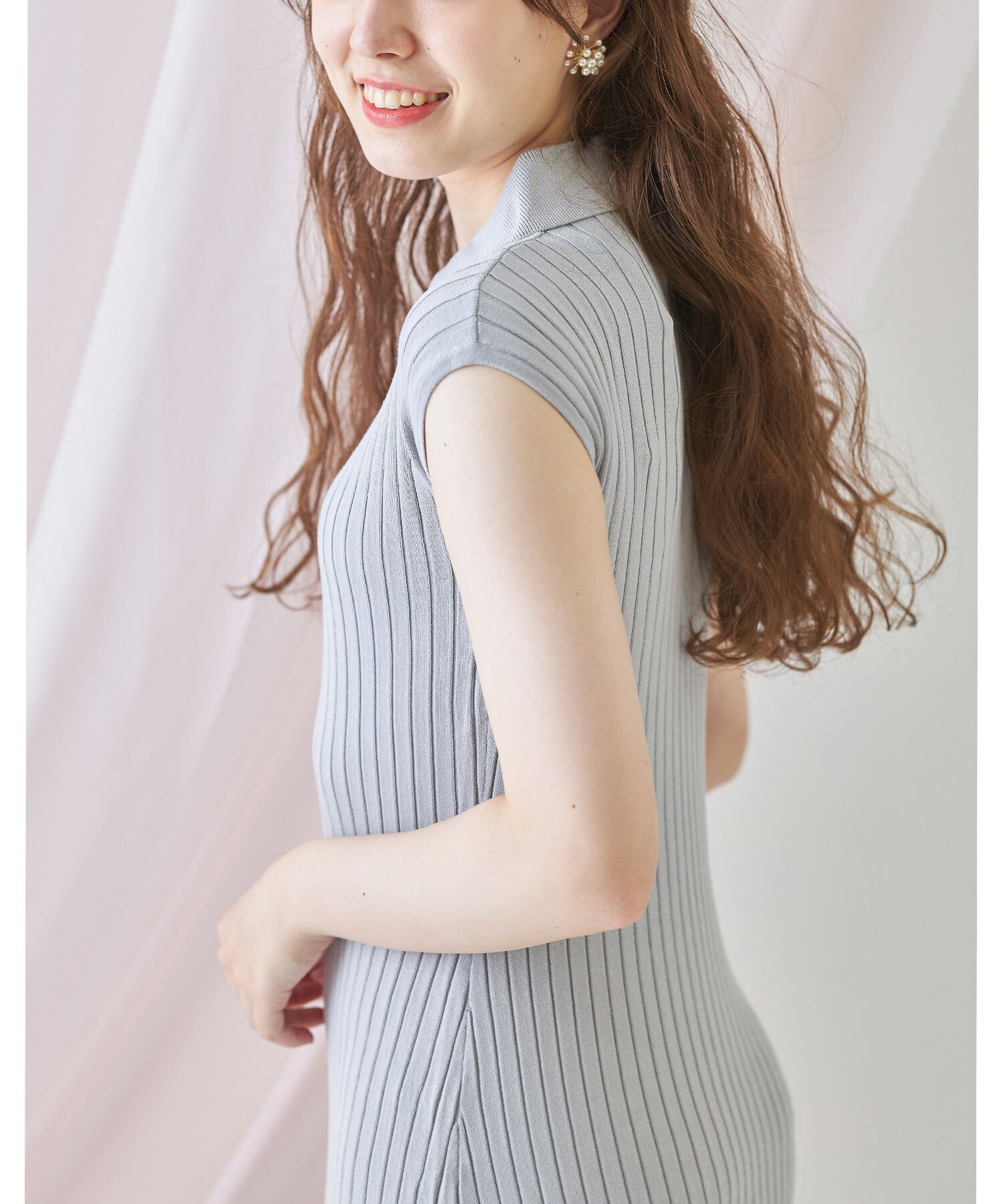 日本 tocco-closet - 直羅紋翻領修身洋裝-海軍藍