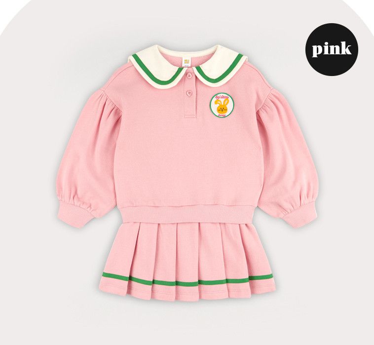 韓國 HEJMINI - (裏起毛)假兩件水手領百褶裙洋裝-米X綠