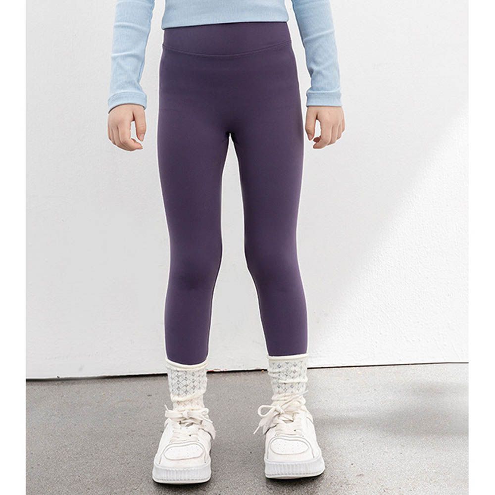 (無縫款)專為兒童設計彈力瑜珈褲/鯊魚褲-深紫色