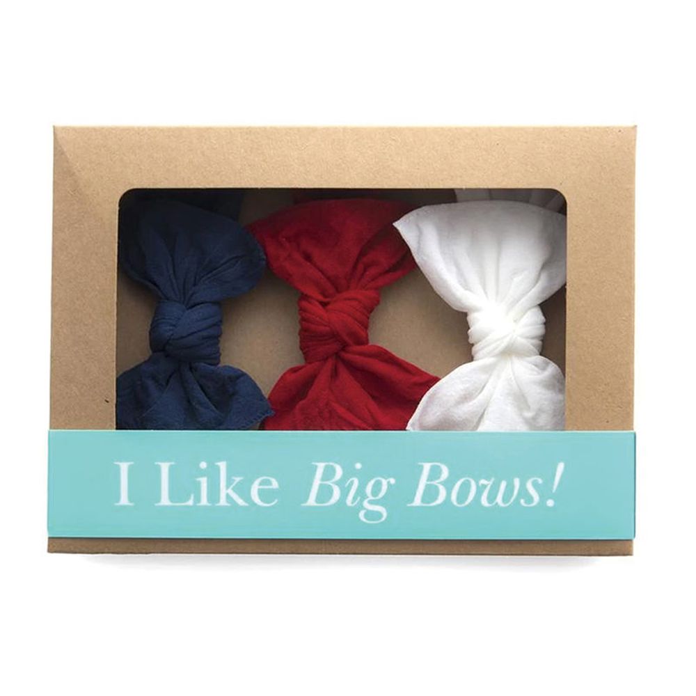 美國baby bling - 純手工超彈性極舒適大蝴蝶結經典款髮帶/髮飾禮盒組-藍紅白