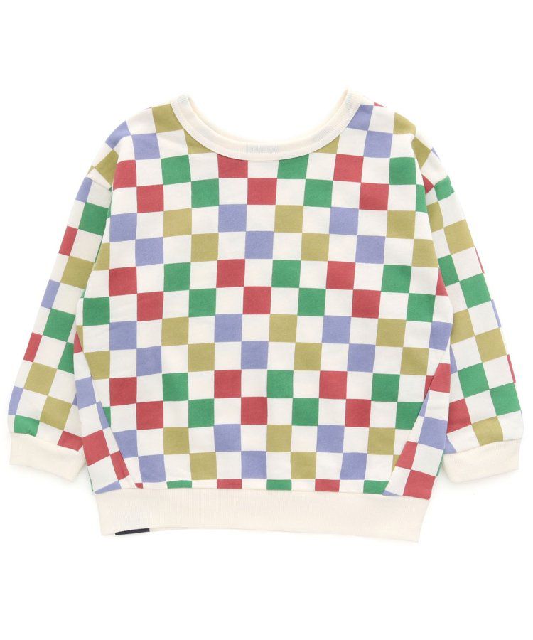 日本 BREEZE - 正反OK！裏毛印花長袖上衣-棋盤格-彩色