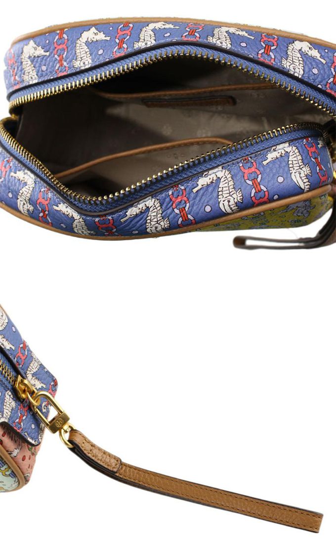 TORY BURCH - 海馬印花皮革化妝包 (黃)