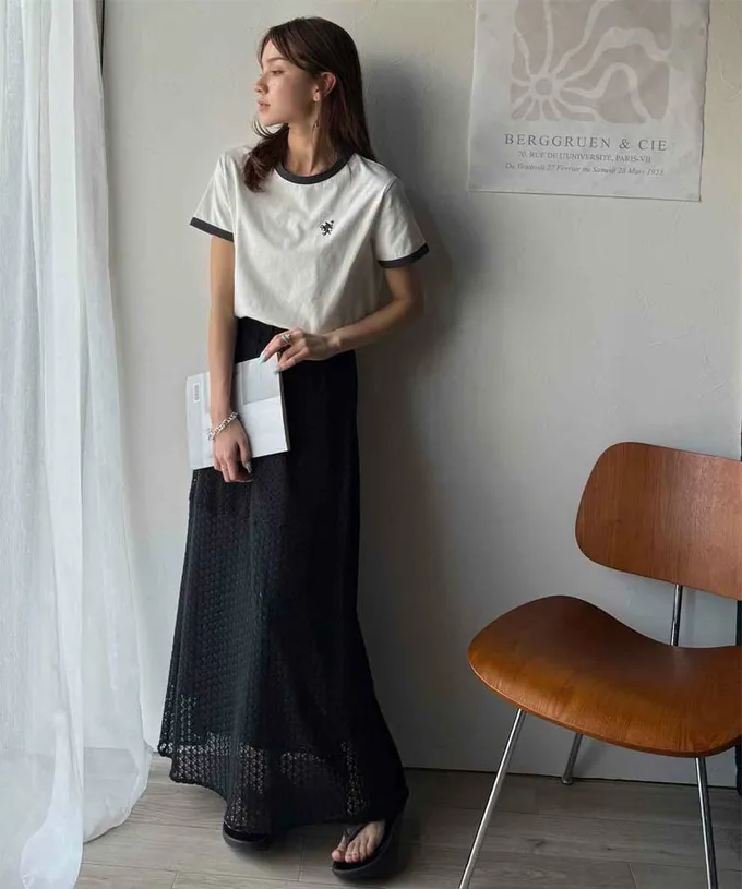 日本 Classical Elf - logo刺繡滾邊光澤感短袖T恤-白