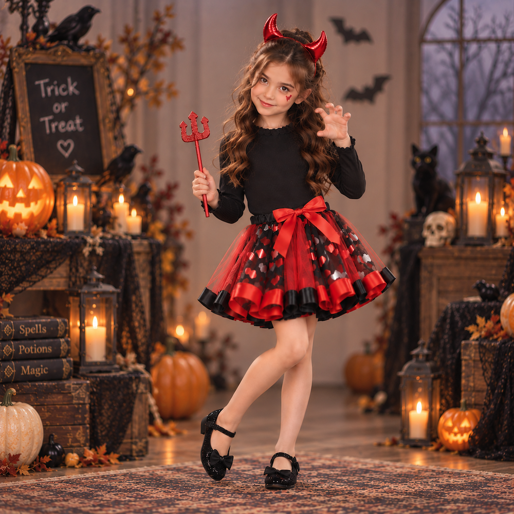 甜心紅惡魔澎澎裙三件套組-萬聖節變裝造型服 (均碼(身高125cm內))