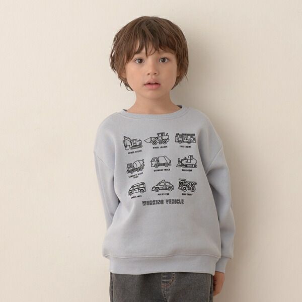 日本 b-ROOM - 裏起毛男孩印花長袖大學T-恐龍-淺紫