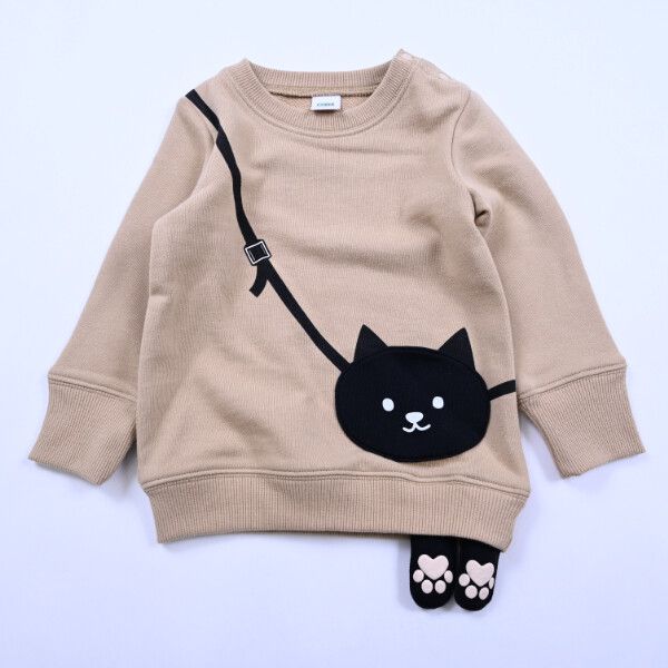 日本 Baby Room - 裏毛立體造型長袖上衣-黑貓包包-紫羅蘭