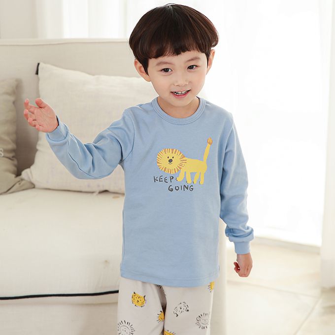 正韓 Cogibu - 極舒適無螢光劑 100% 有機棉(雙面)幼兒/兒童長袖睡衣/家居服套裝組-小獅王