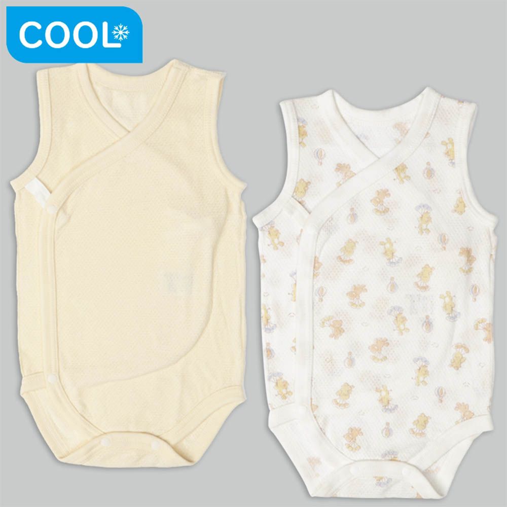 無袖網眼包屁衣2件組按扣款-降落傘-黃色 (50~60cm)