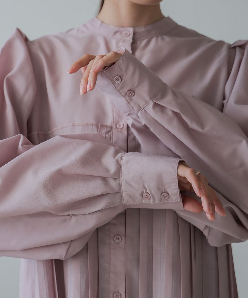 日本 Bab - 歐風百褶拼接泡泡袖襯衫-灰棕