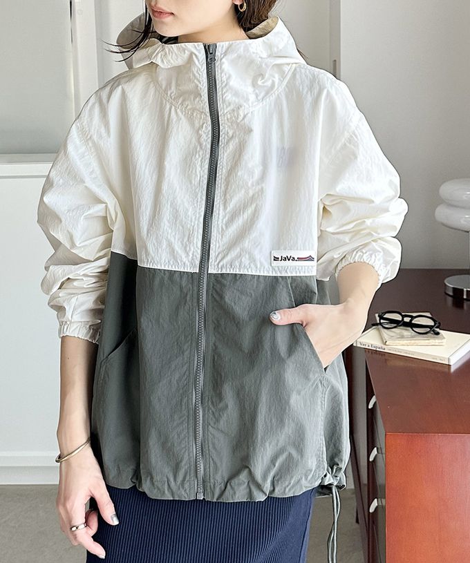 日本 Classical Elf - Java 撞色抽繩防風尼龍外套-象牙白x灰