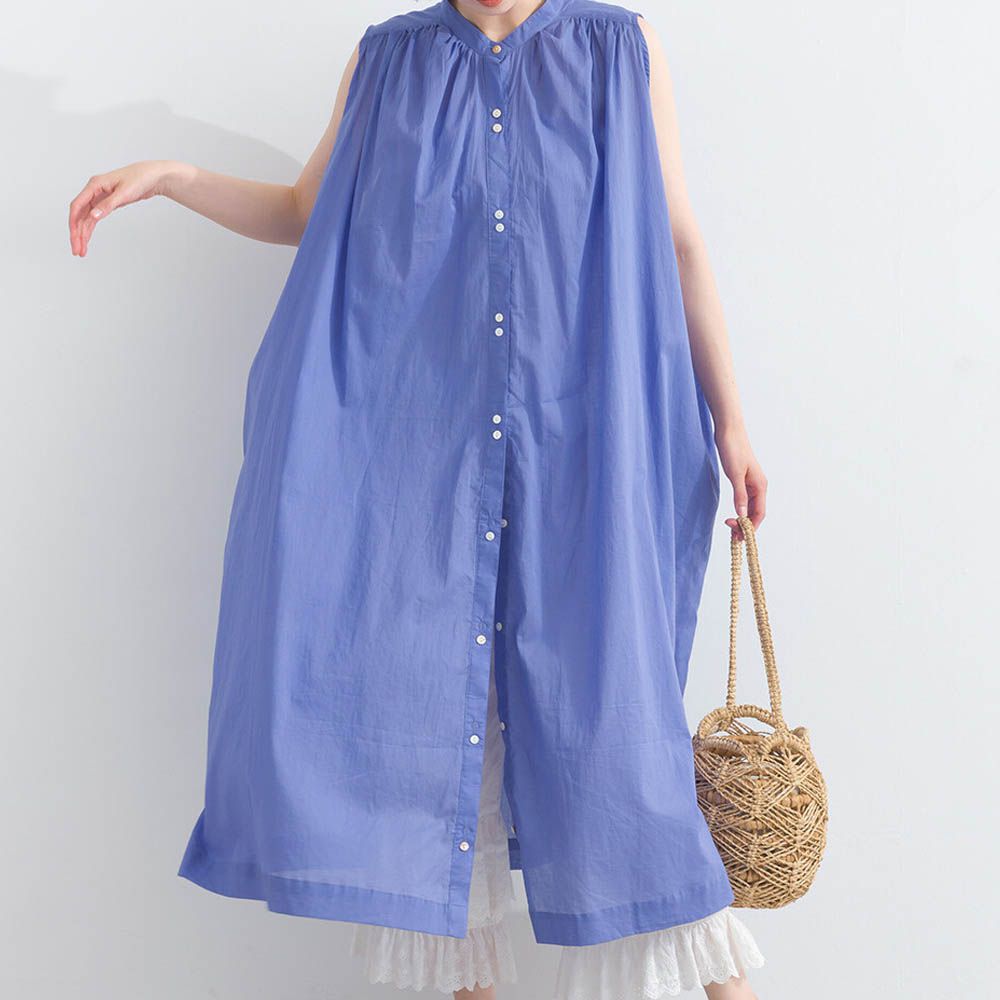 100%印度棉 清爽素色無袖洋裝-藍紫