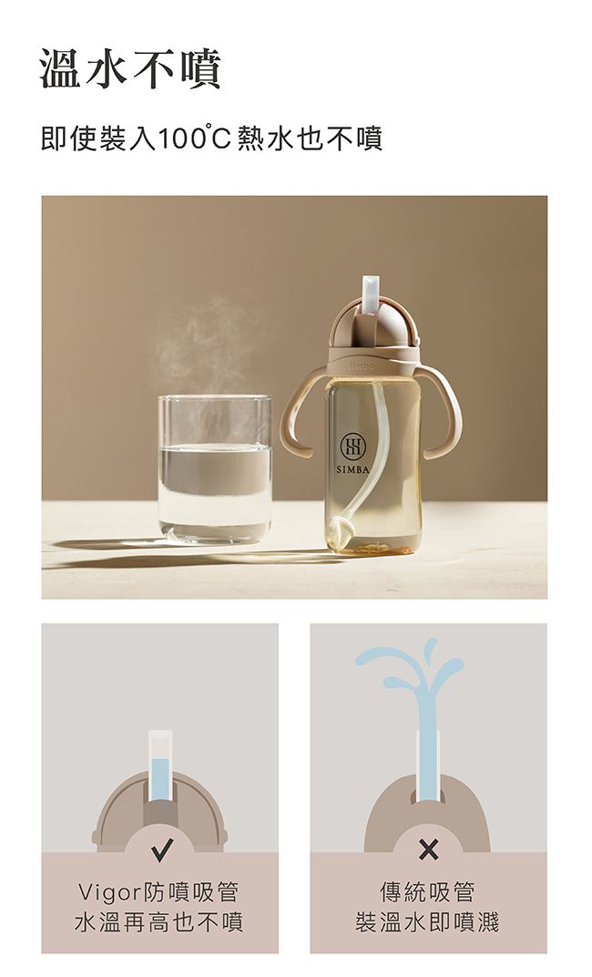 Simba 小獅王辛巴 - 蘊蜜寬口防漏滑蓋把手吸管組-蒔黑