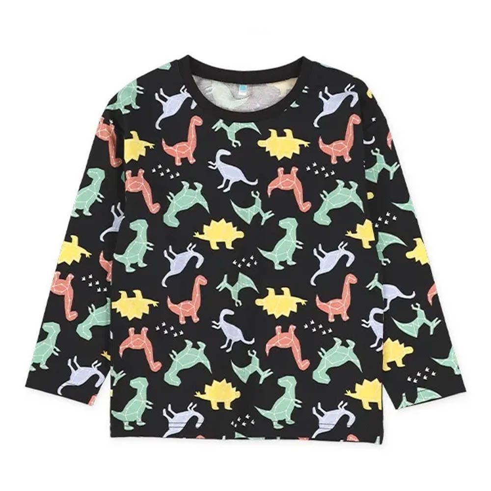 100%棉 恐龍印花長袖上衣-黑