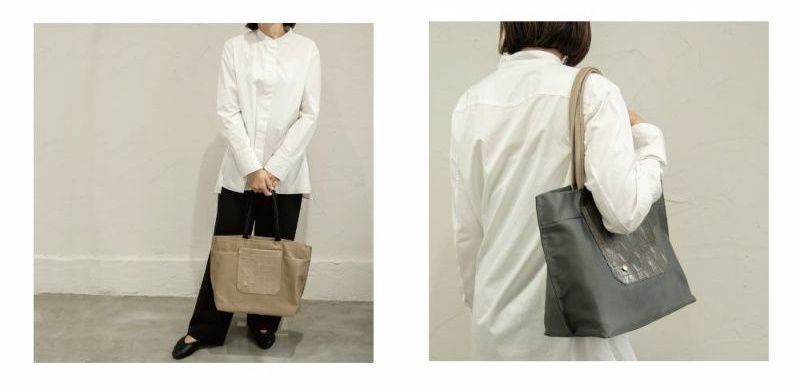 日本 FIRANO - 菱形幾何異材質拼接托特包(可放A4)-米 (29x42x16cm)