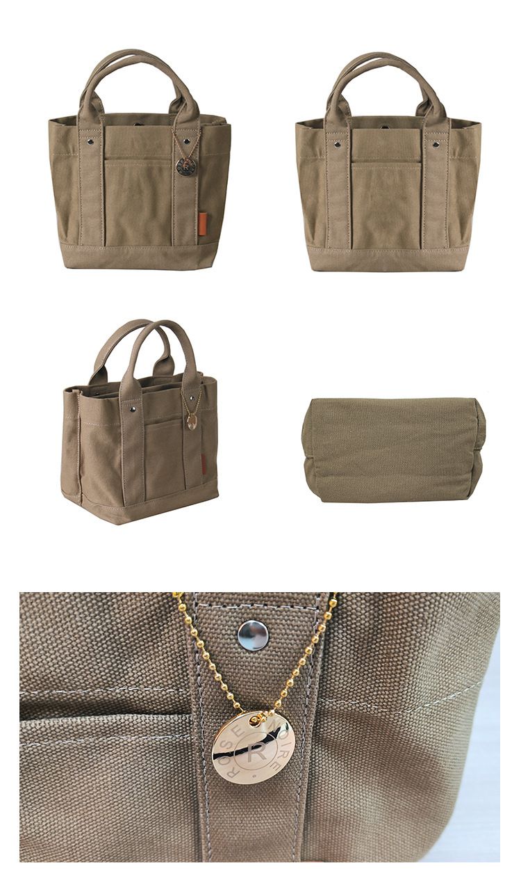 加厚大容量帆布手提包/便當袋-夾層可拆-白+深藍 (20.5x15x21.5cm)