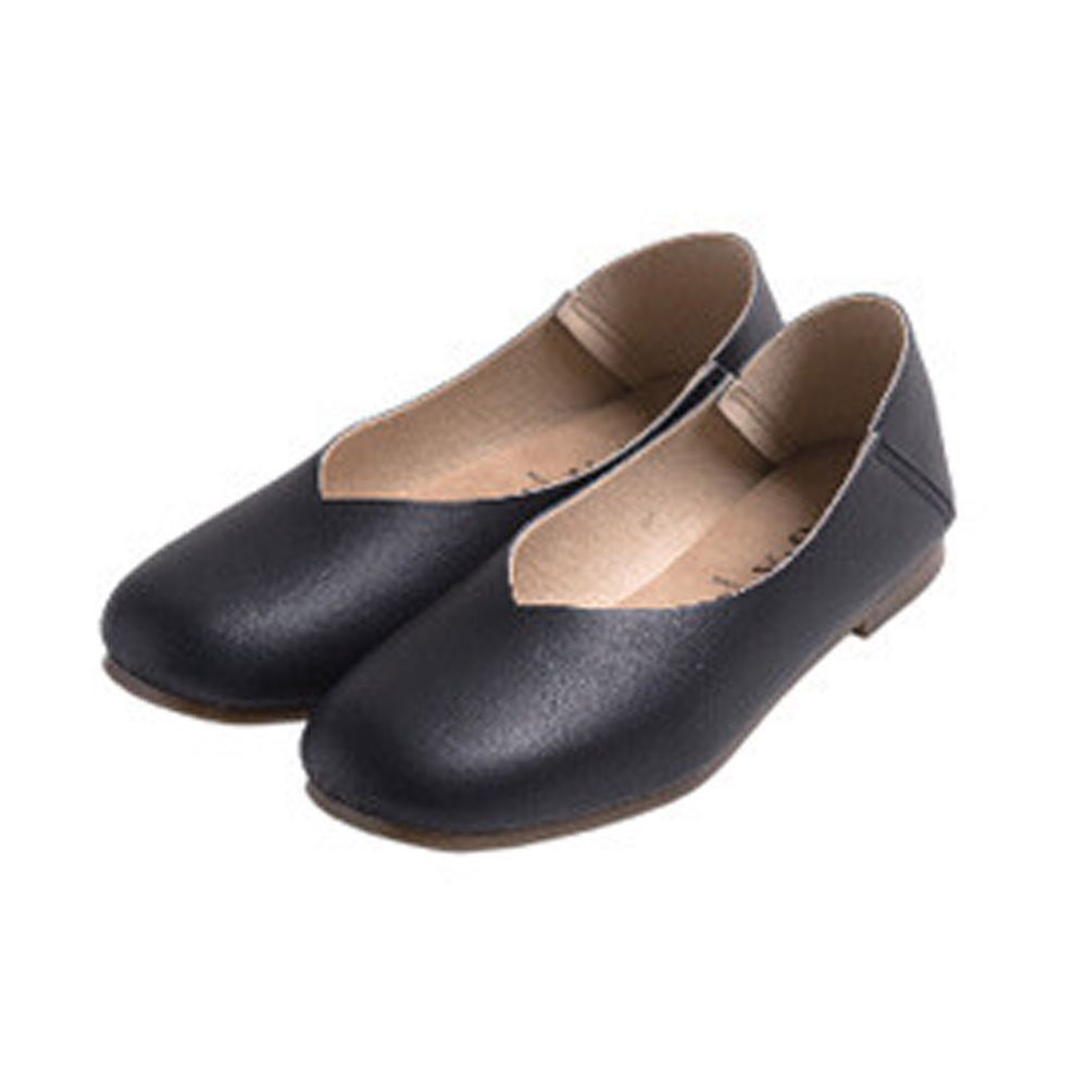 日本女裝代購 - 日本製 仿皮柔軟V字顯瘦平底鞋/懶人鞋-黑