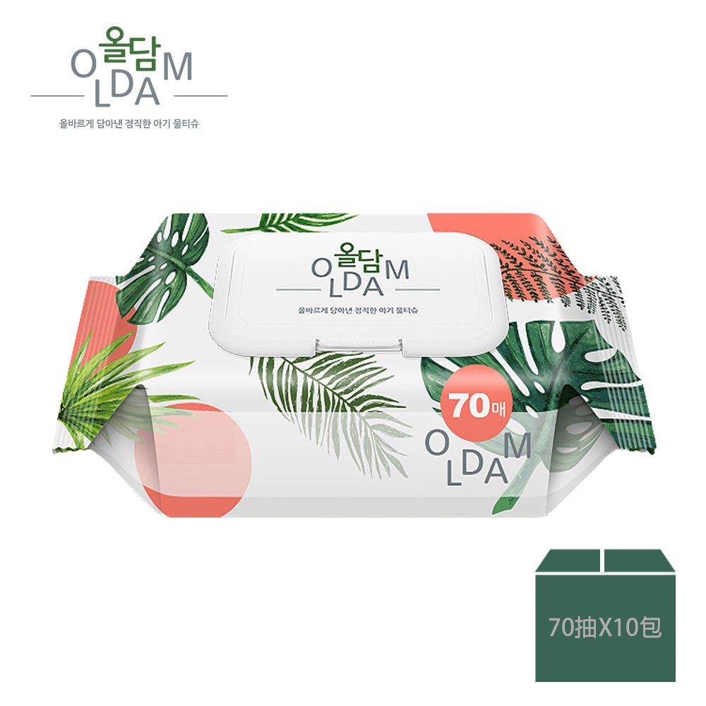 韓國 OLDAM - 韓國媽媽安心推薦 寶寶濕紙巾 熱帶雨林 無味 有蓋 大包 70抽X10包 (箱購)