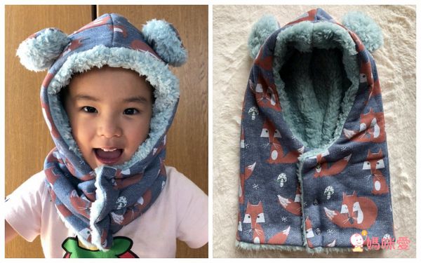 日本媽媽 - 日本製純手工熊帽-狐狸-藍灰