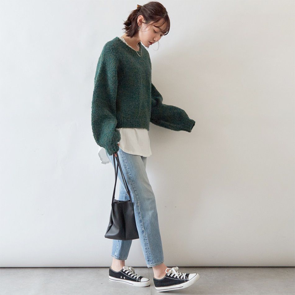 日本 Rejoule - 簡約混絨圓領短版毛衣-葡萄紫