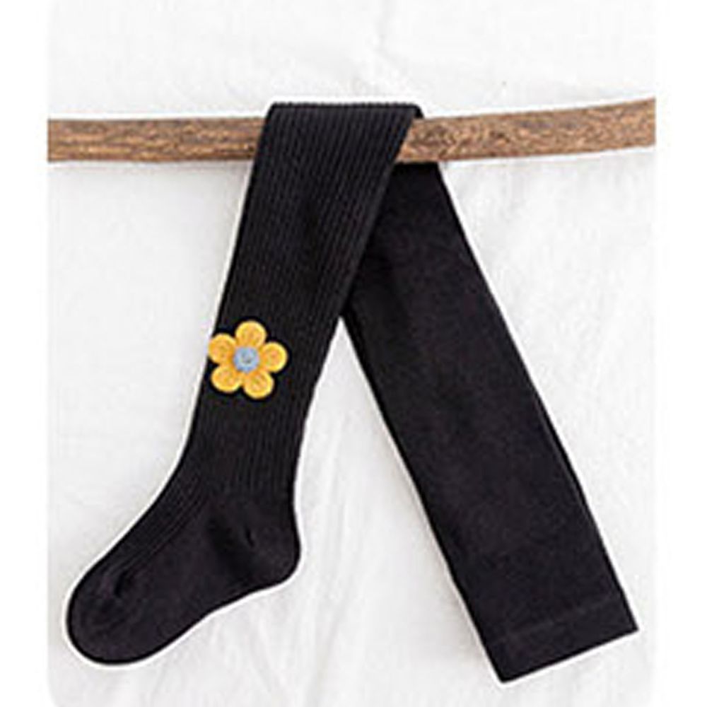 可愛花朵褲襪-黑色